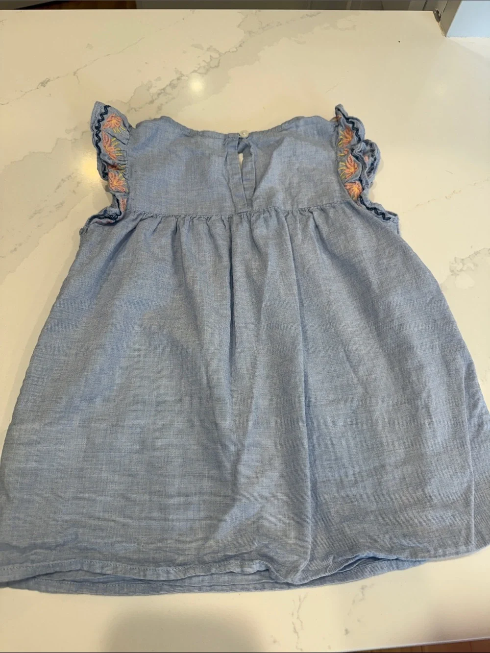 Gymboree Light Blue Chambray Flutter-Sleeve Tank Top with Multicolor Embroidery